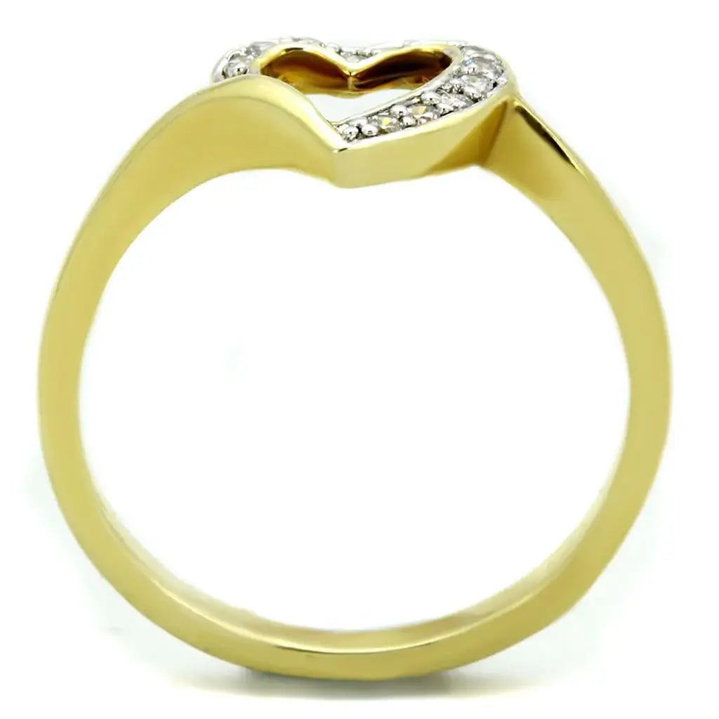 3W870 - Gold+Rhodium Brass Ring with AAA Grade CZ in Clear - Alamode - Flyclothing LLC