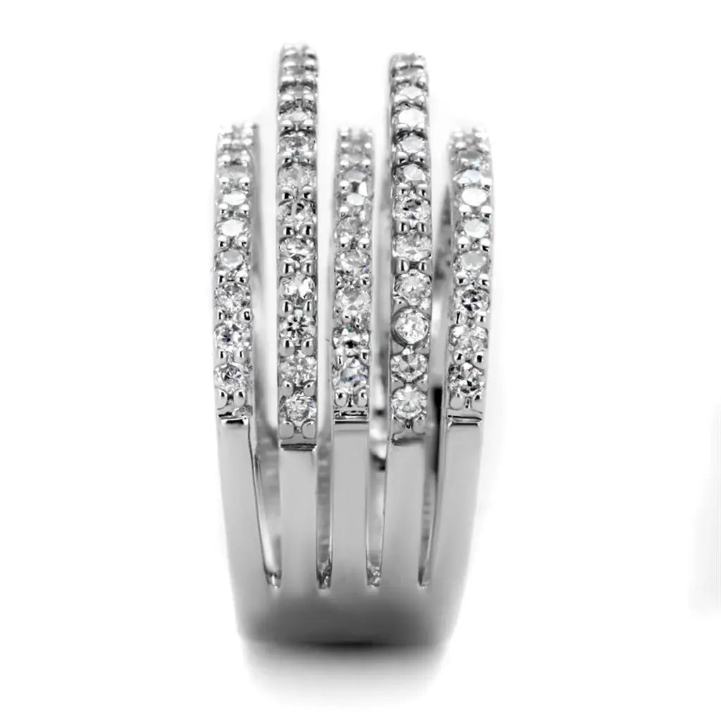 3W871 - Rhodium Brass Ring with AAA Grade CZ in Clear - Alamode - Flyclothing LLC
