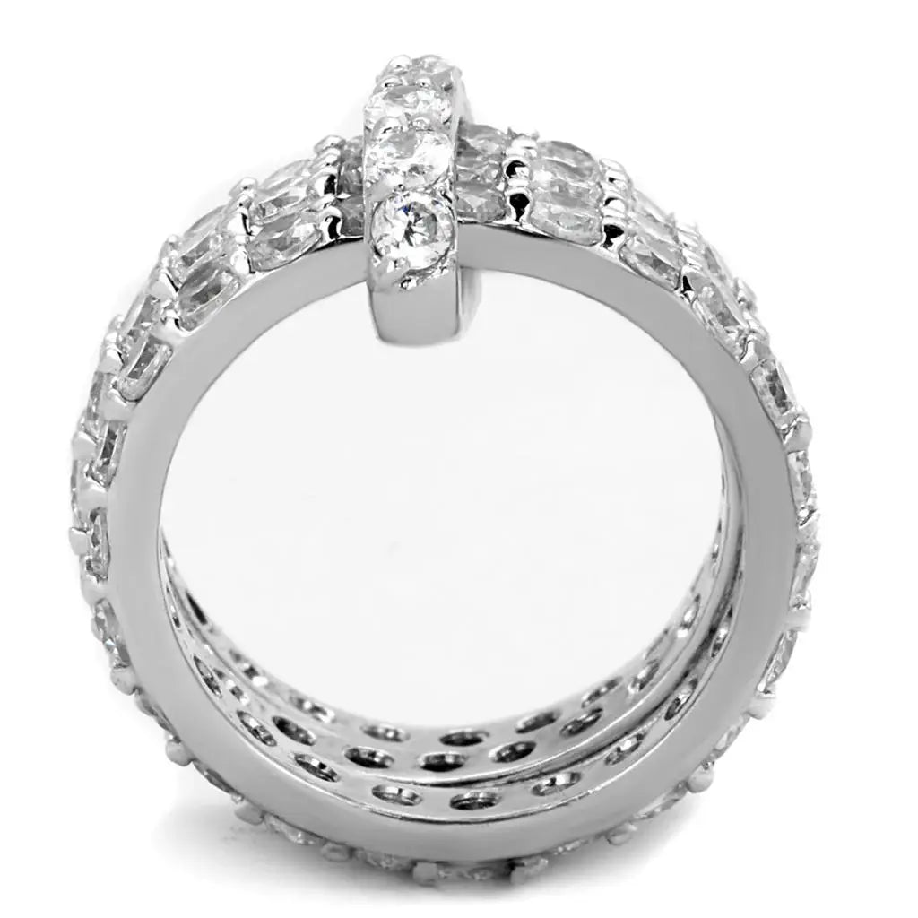 3W875 - Rhodium Brass Ring with AAA Grade CZ in Clear - Alamode - Flyclothing LLC