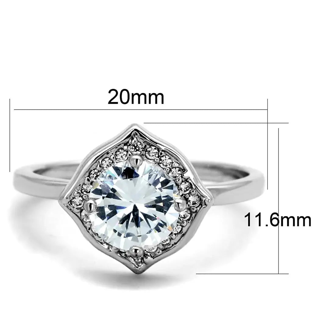 3W877 - Rhodium Brass Ring with AAA Grade CZ in Clear - Alamode - Flyclothing LLC