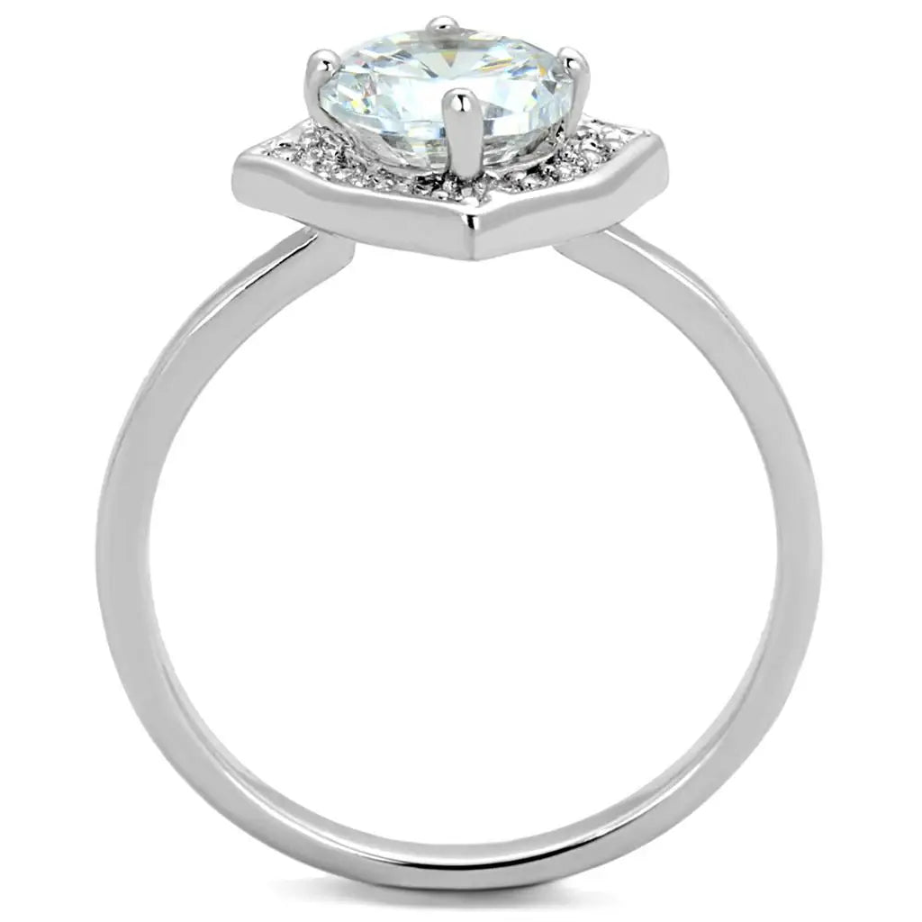 3W877 - Rhodium Brass Ring with AAA Grade CZ in Clear - Alamode - Flyclothing LLC