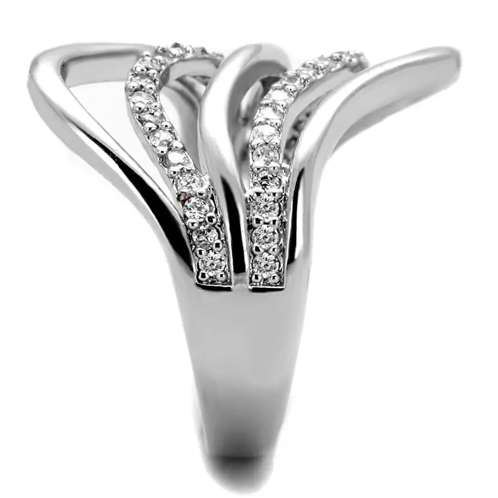 3W878 - Rhodium Brass Ring with AAA Grade CZ in Clear - Alamode - Flyclothing LLC