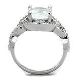 3W880 - Rhodium Brass Ring with AAA Grade CZ  in Clear - Alamode