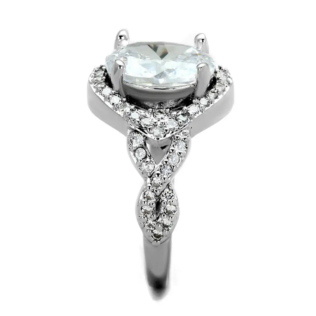 3W880 - Rhodium Brass Ring with AAA Grade CZ in Clear - Alamode - Flyclothing LLC