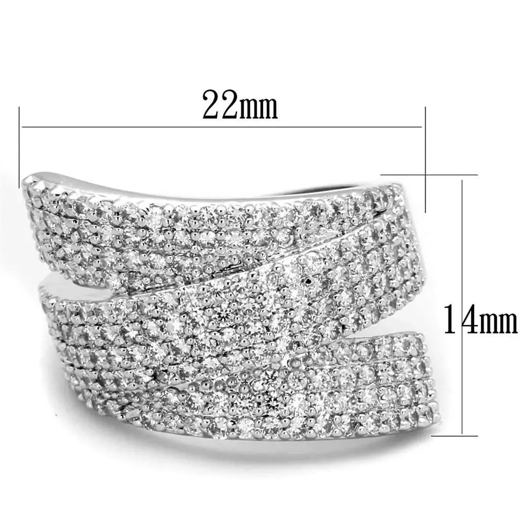 3W883 - Rhodium Brass Ring with AAA Grade CZ in Clear - Alamode - Flyclothing LLC