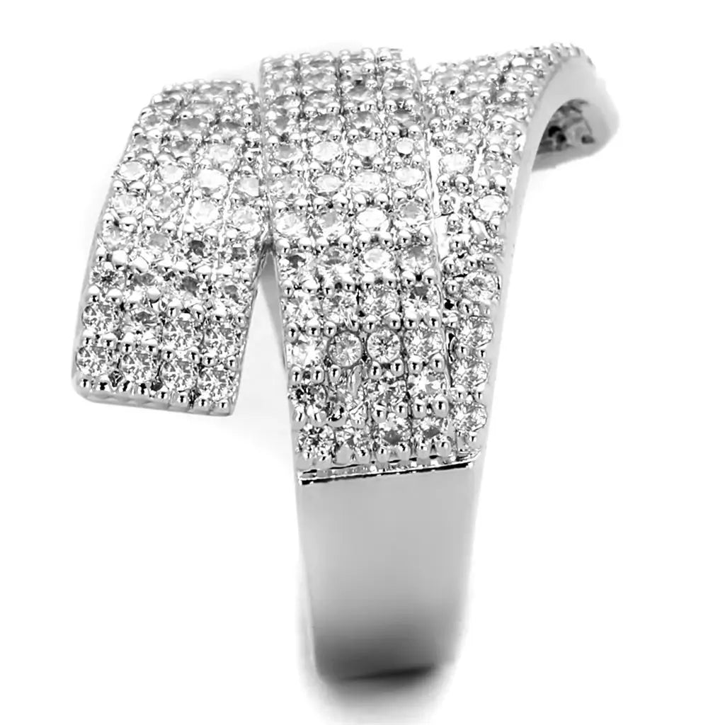 3W883 - Rhodium Brass Ring with AAA Grade CZ in Clear - Alamode - Flyclothing LLC