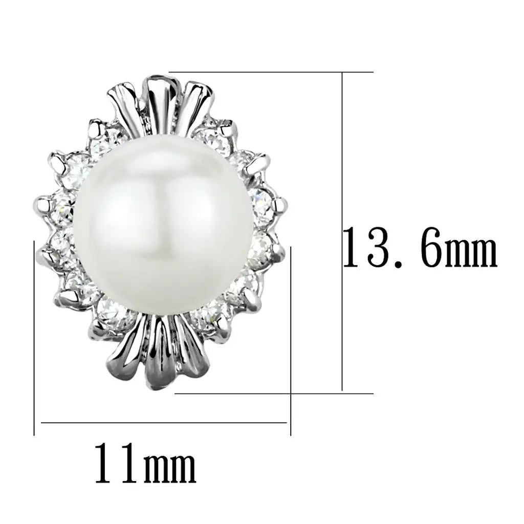 3W886 - Rhodium Brass Earrings with Synthetic Pearl in White - Alamode - Flyclothing LLC