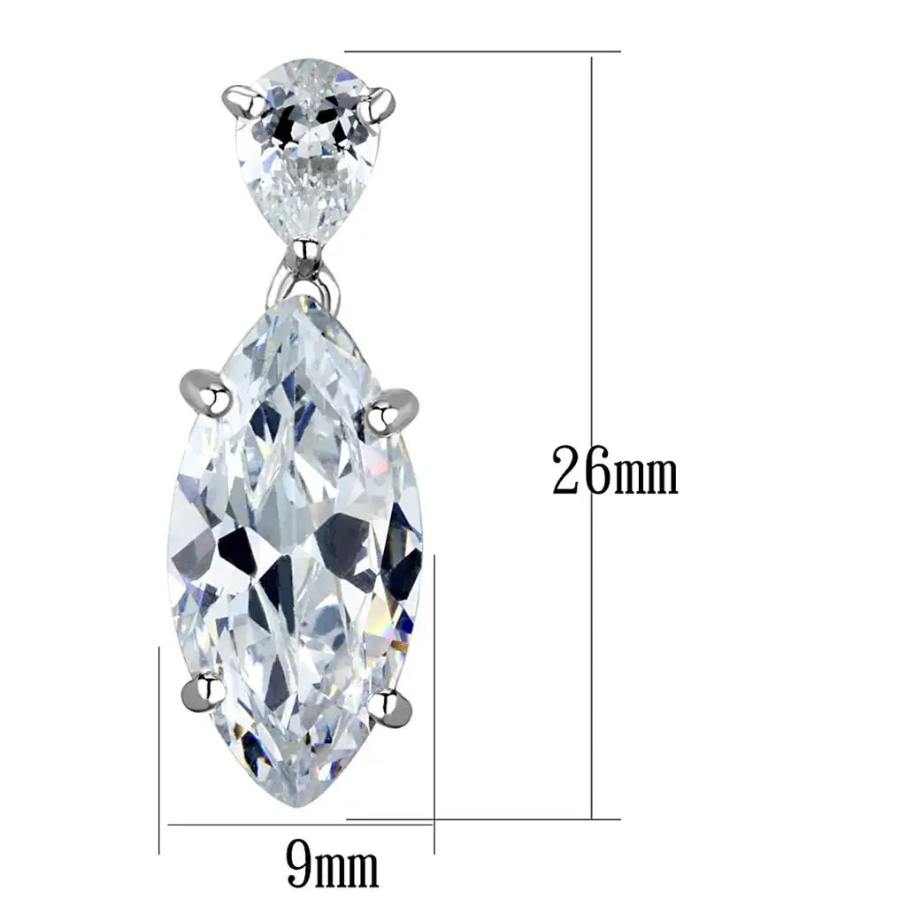 3W889 - Rhodium Brass Earrings with AAA Grade CZ in Clear - Alamode - Flyclothing LLC