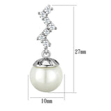 3W894 - Rhodium Brass Earrings with Synthetic Pearl in White - Alamode - Flyclothing LLC