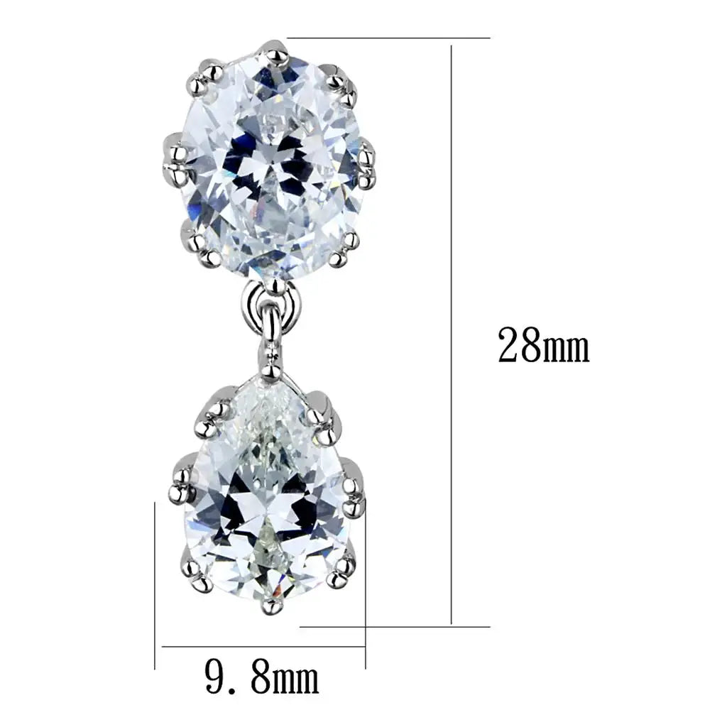 3W897 - Rhodium Brass Earrings with AAA Grade CZ in Clear - Alamode - Flyclothing LLC