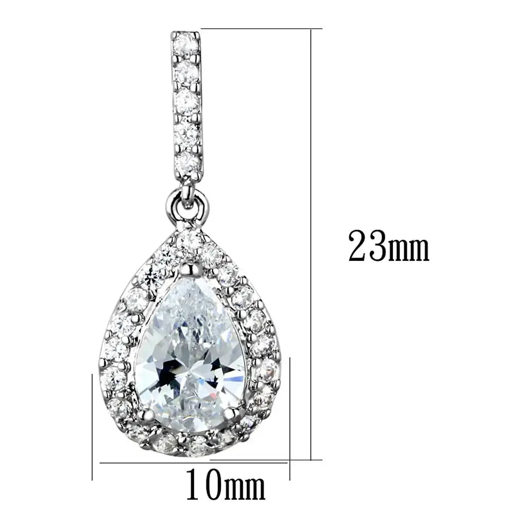 3W903 - Rhodium Brass Earrings with AAA Grade CZ in Clear - Alamode - Flyclothing LLC