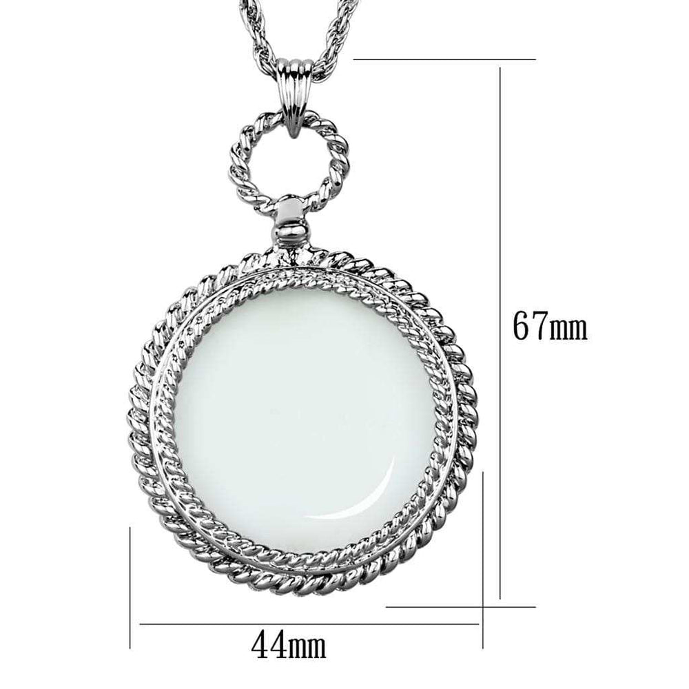3W909 - Rhodium Brass Magnifier pendant with Synthetic Synthetic Glass in Clear - Alamode - Flyclothing LLC