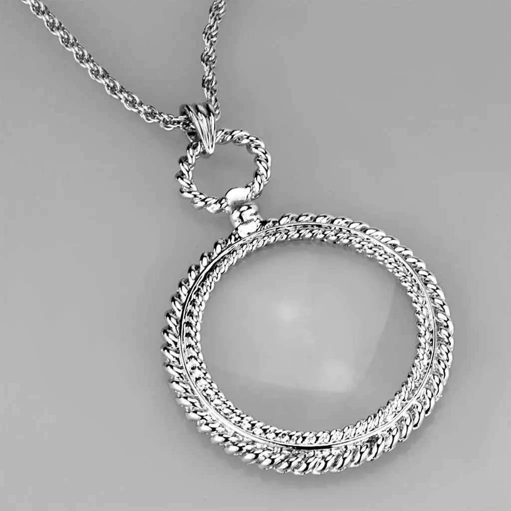 3W909 - Rhodium Brass Magnifier pendant with Synthetic Synthetic Glass in Clear - Alamode - Flyclothing LLC