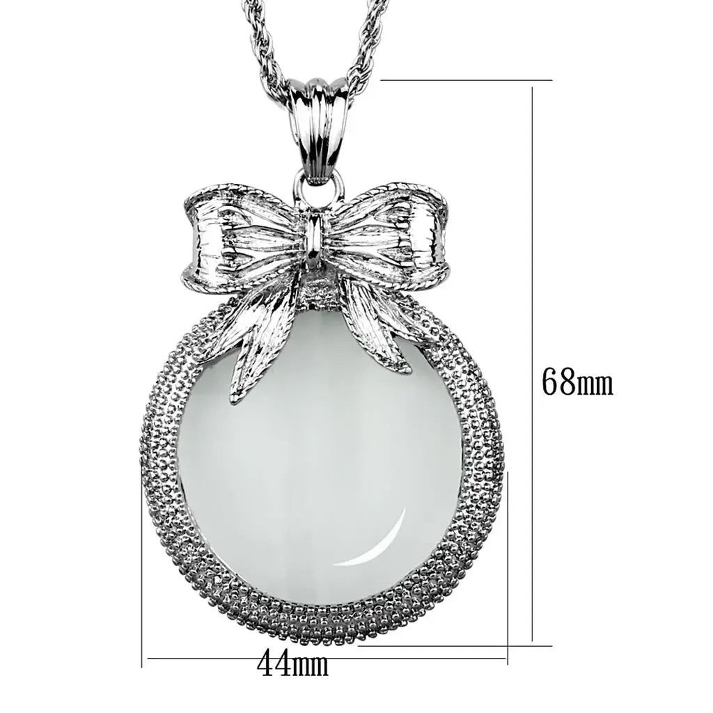 3W911 - Rhodium Brass Magnifier pendant with Synthetic Synthetic Glass in Clear - Alamode - Flyclothing LLC