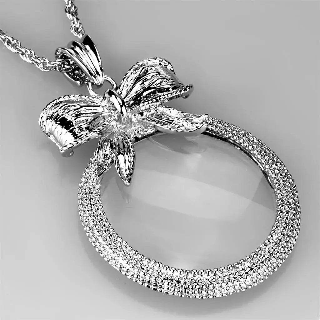 3W911 - Rhodium Brass Magnifier pendant with Synthetic Synthetic Glass in Clear - Alamode - Flyclothing LLC