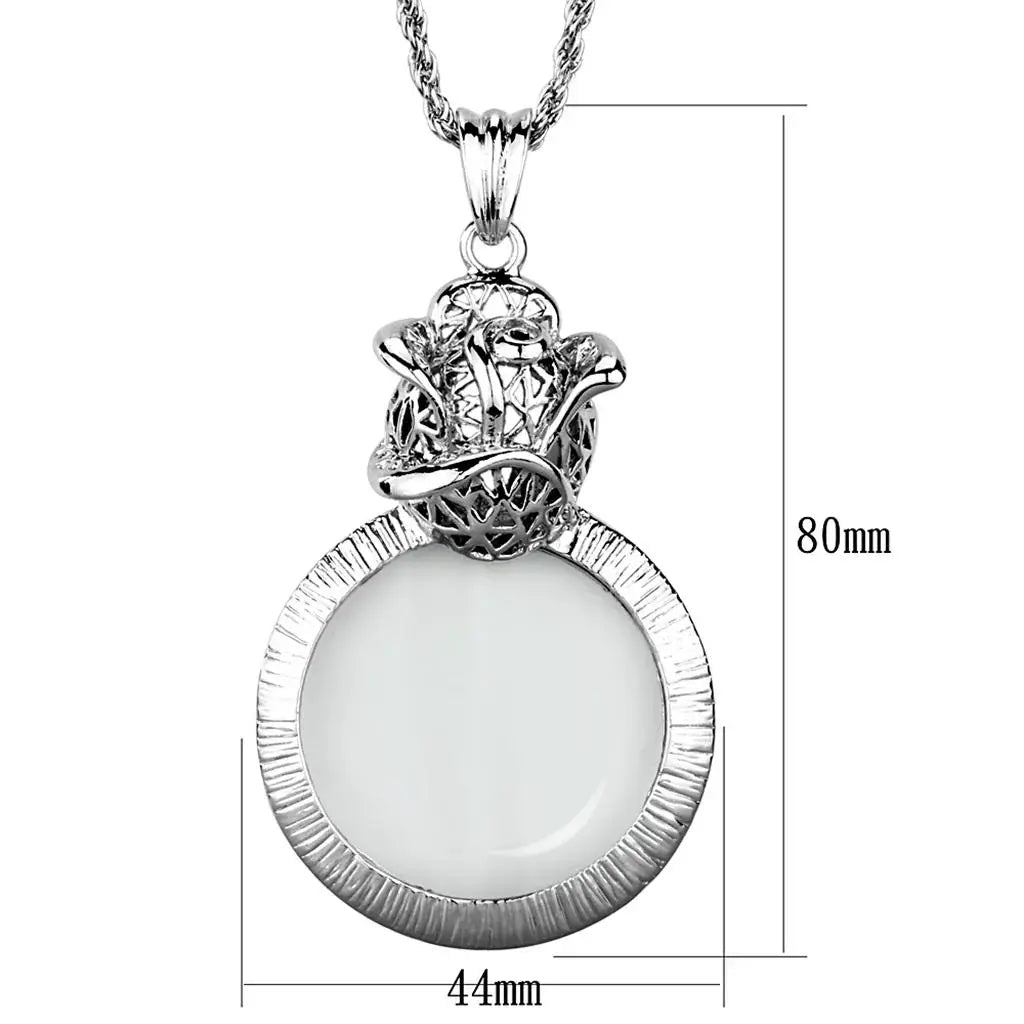 3W913 - Rhodium Brass Magnifier pendant with Synthetic Synthetic Glass in Clear - Alamode - Flyclothing LLC