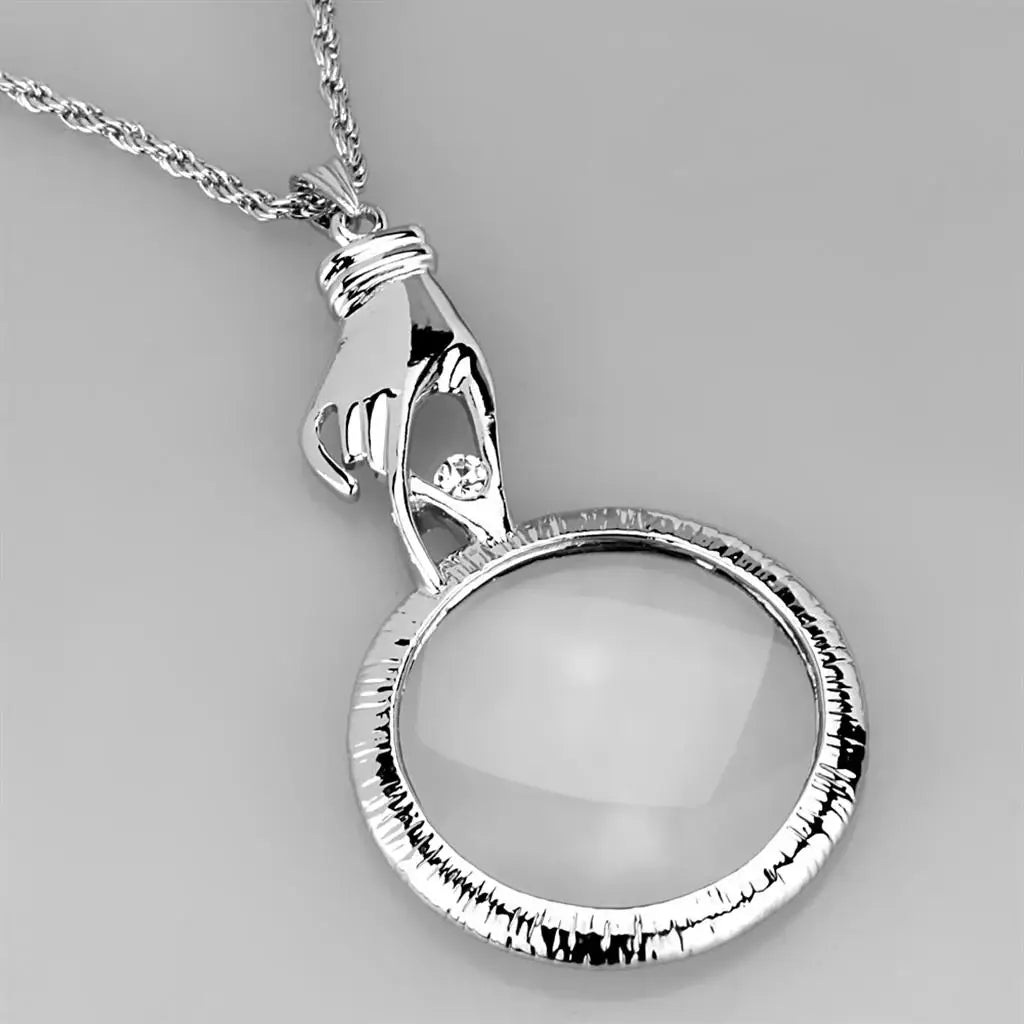 3W914 - Rhodium Brass Magnifier pendant with Top Grade Crystal in Clear - Alamode - Flyclothing LLC