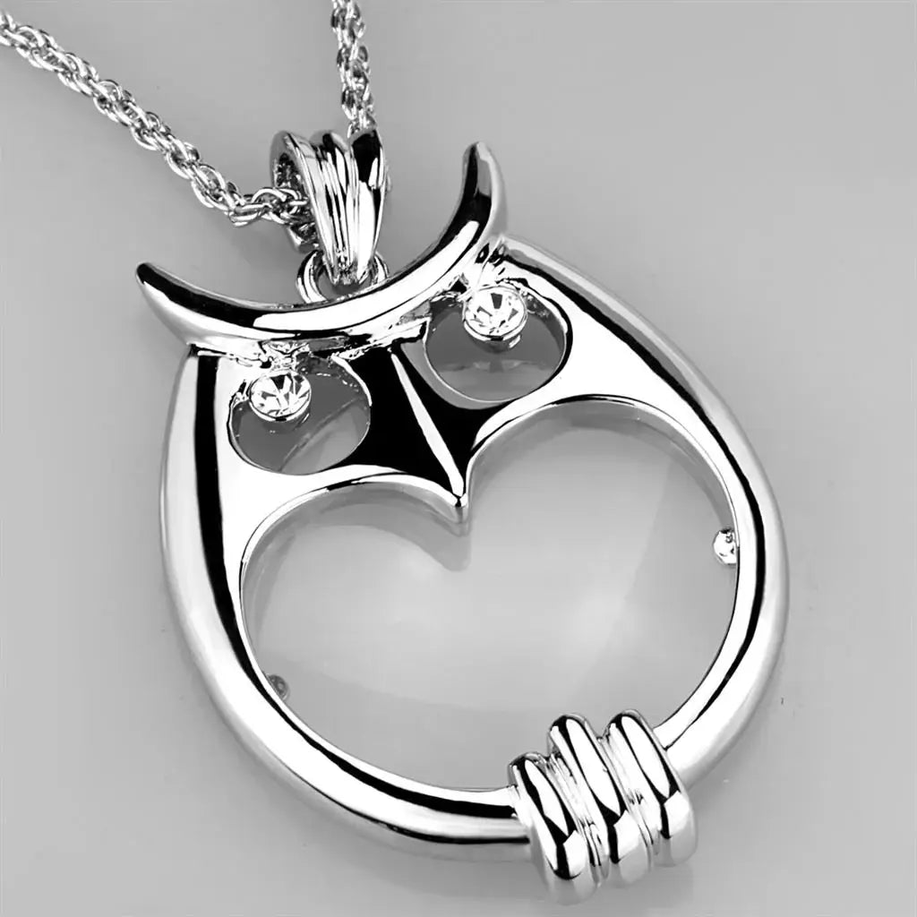 3W916 - Rhodium Brass Magnifier pendant with Top Grade Crystal in Clear - Alamode - Flyclothing LLC