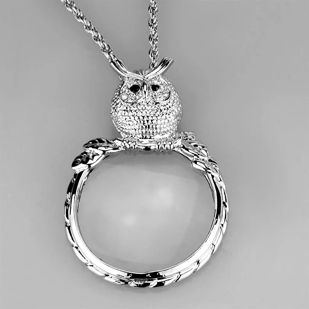 3W917 - Rhodium Brass Magnifier pendant with Top Grade Crystal in Clear - Alamode - Flyclothing LLC