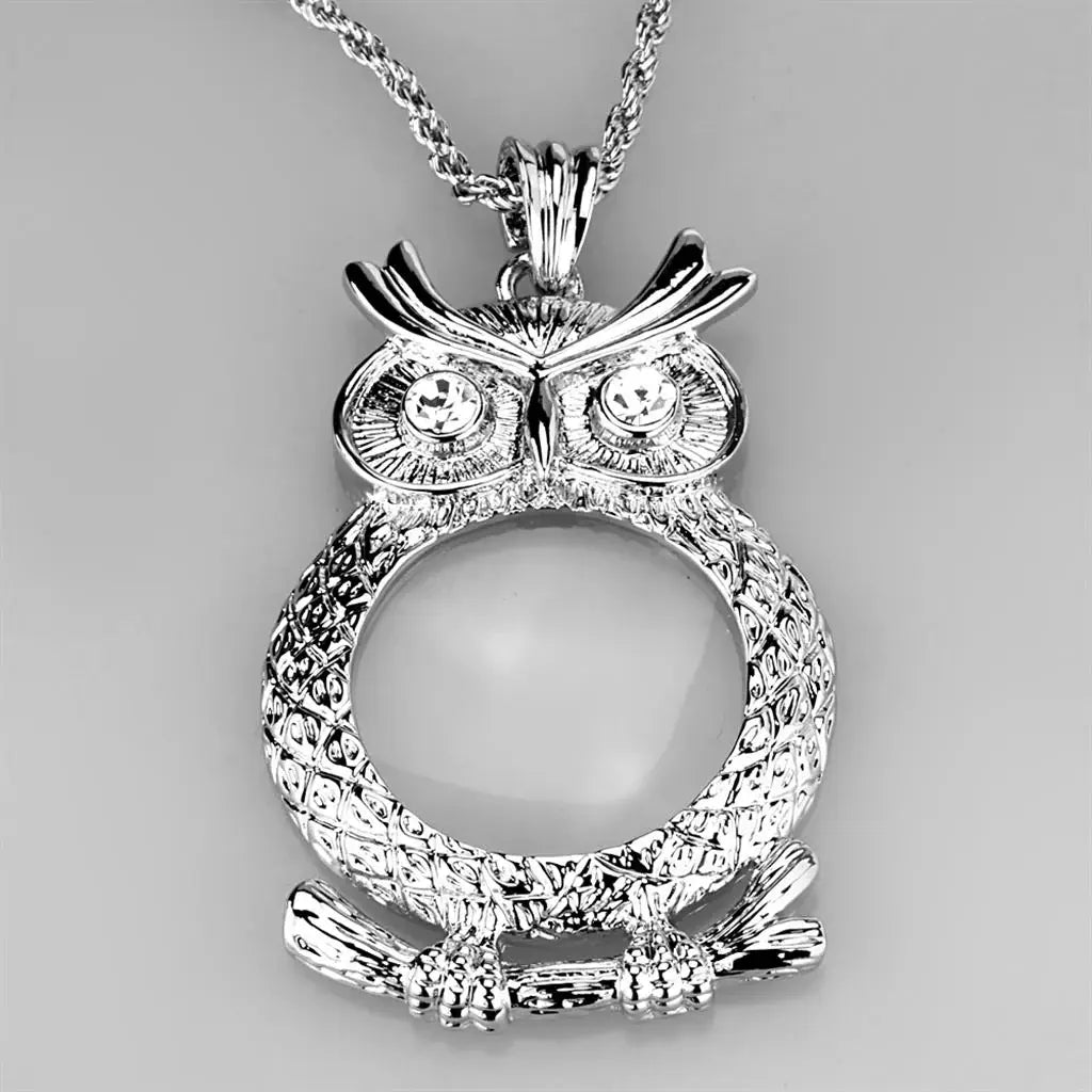 3W919 - Rhodium Brass Magnifier pendant with Top Grade Crystal in Clear - Alamode - Flyclothing LLC