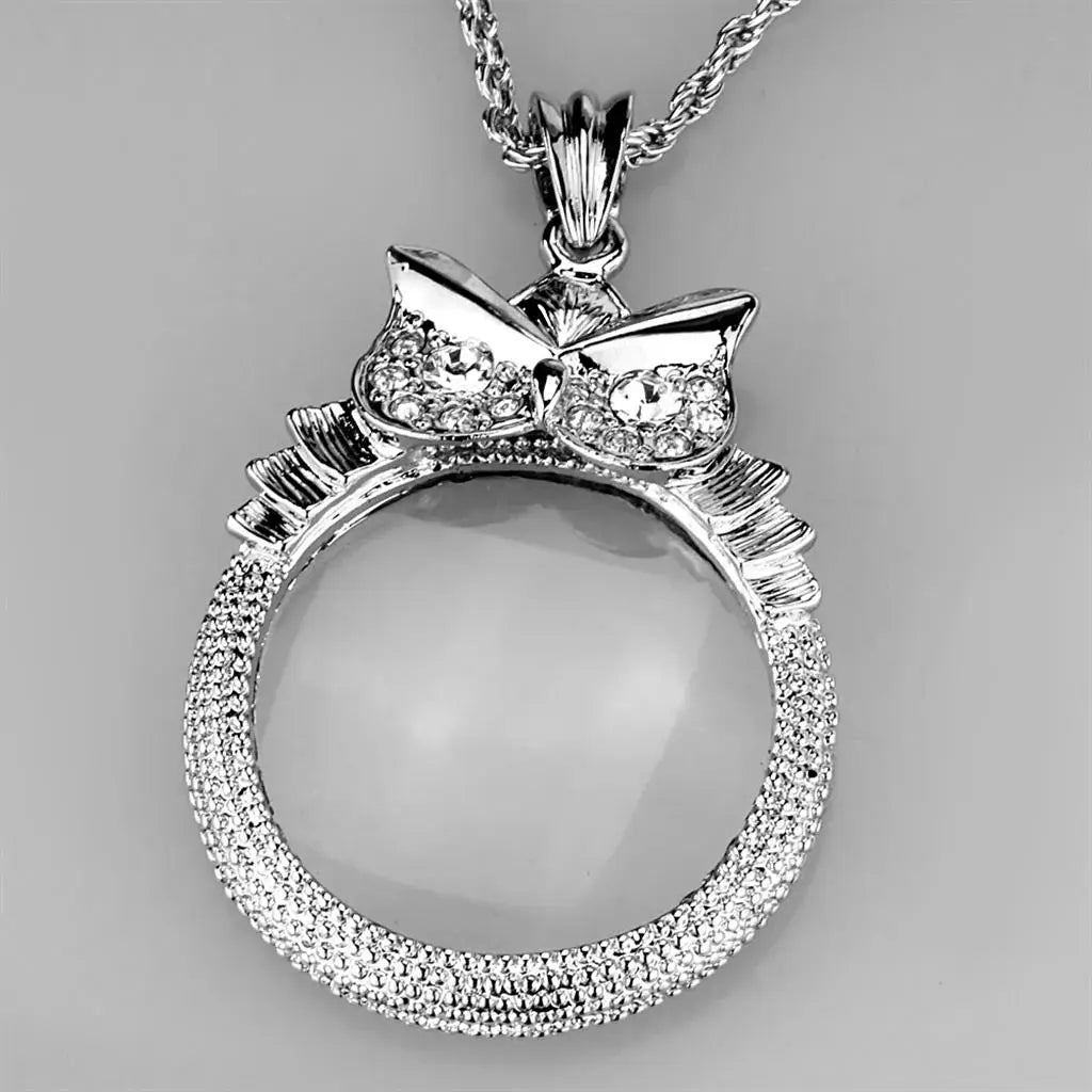 3W921 - Rhodium Brass Magnifier pendant with Top Grade Crystal in Clear - Alamode - Flyclothing LLC