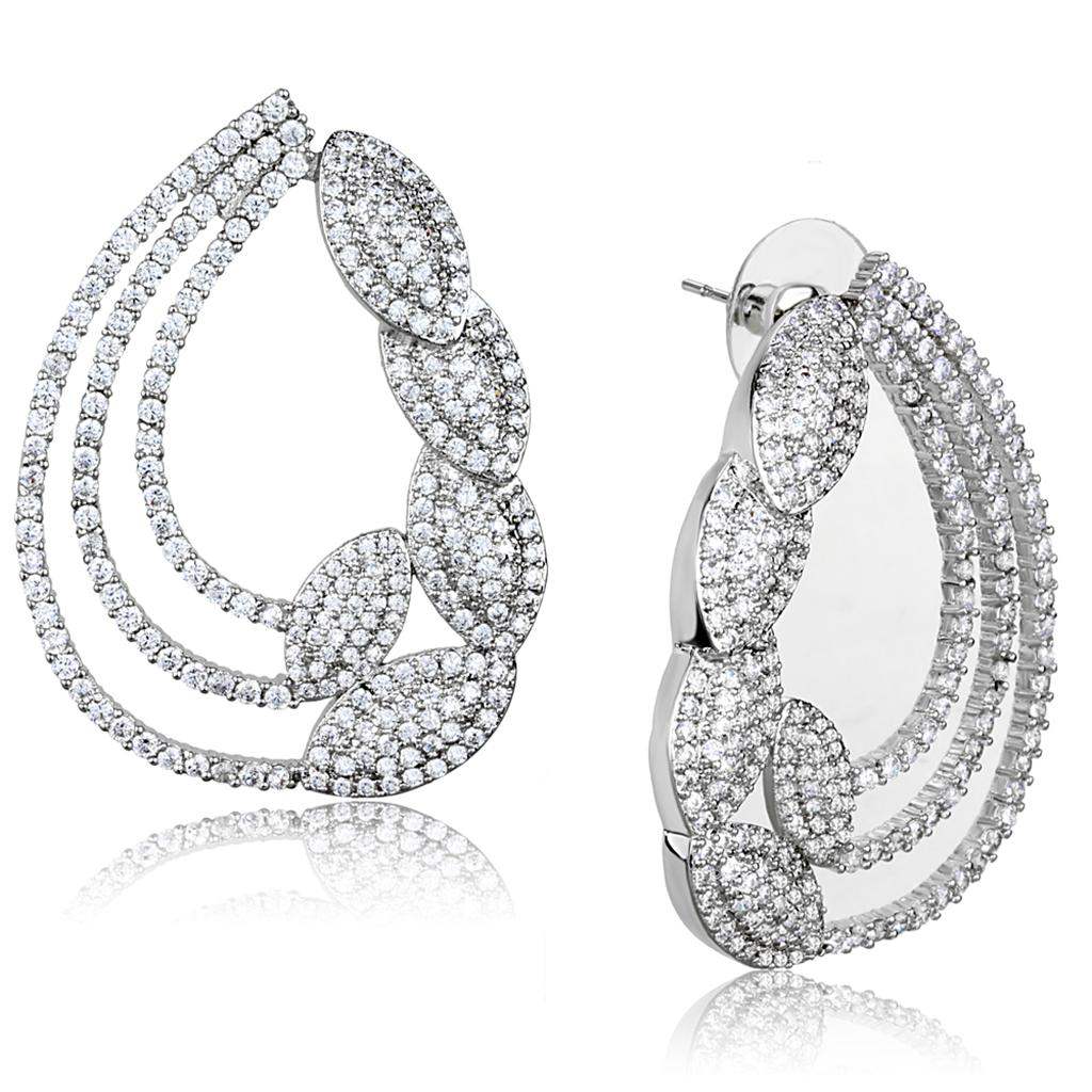 3W922 - Rhodium Brass Jewelry Sets with AAA Grade CZ in Clear - Alamode - Flyclothing LLC