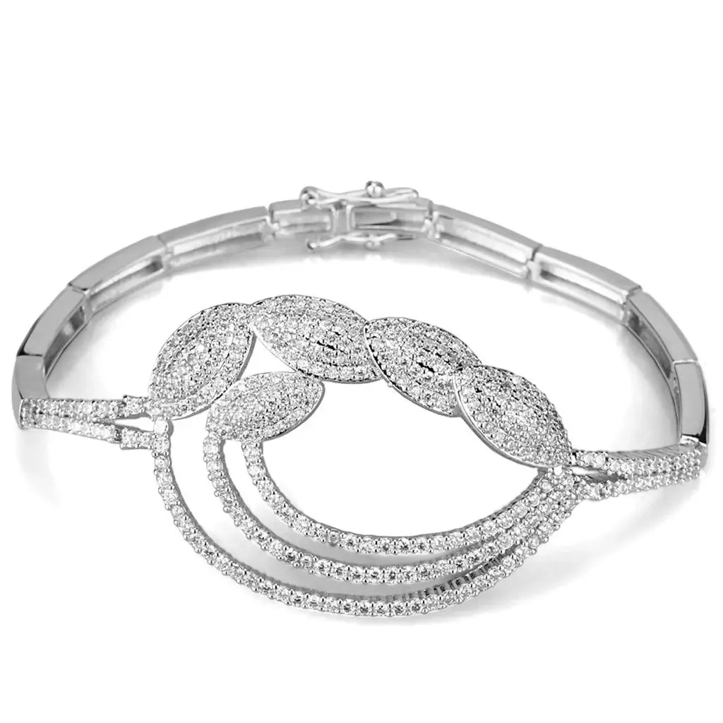 3W922 - Rhodium Brass Jewelry Sets with AAA Grade CZ in Clear - Alamode - Flyclothing LLC