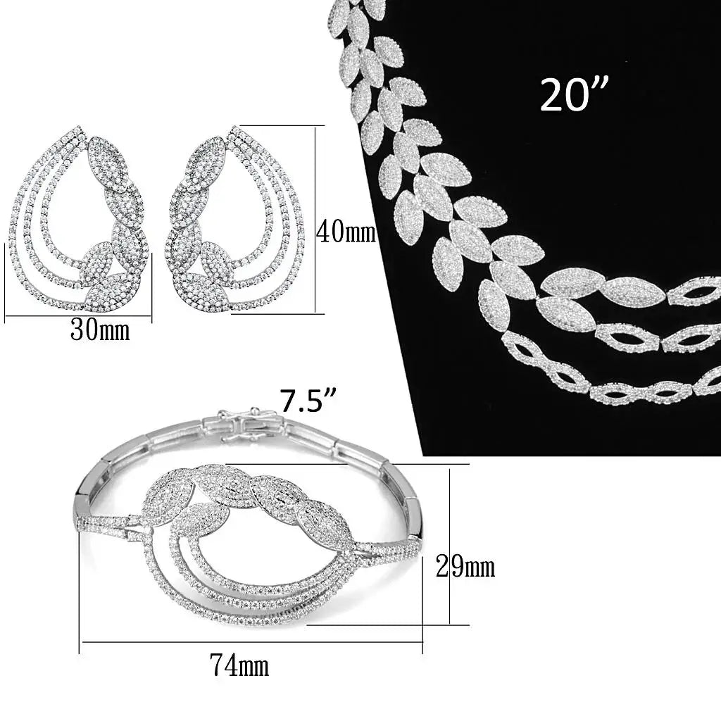 3W922 - Rhodium Brass Jewelry Sets with AAA Grade CZ in Clear - Alamode - Flyclothing LLC