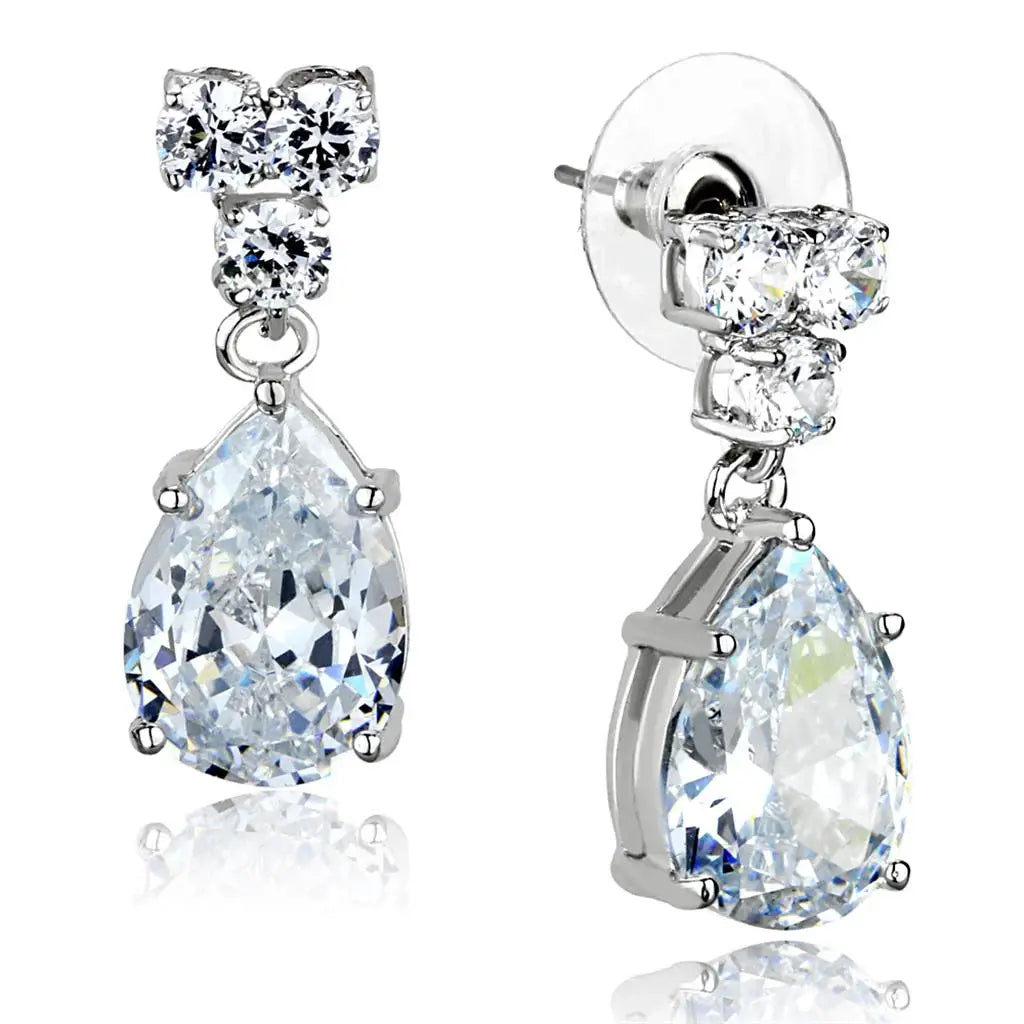 3W925 - Rhodium Brass Jewelry Sets with AAA Grade CZ in Clear - Alamode - Flyclothing LLC