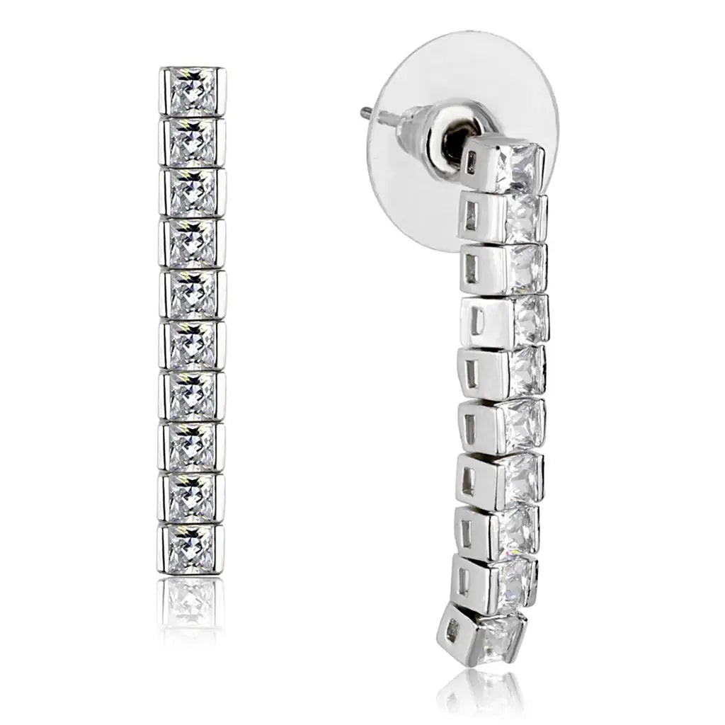 3W938 - Rhodium Brass Jewelry Sets with AAA Grade CZ in Clear - Alamode - Flyclothing LLC