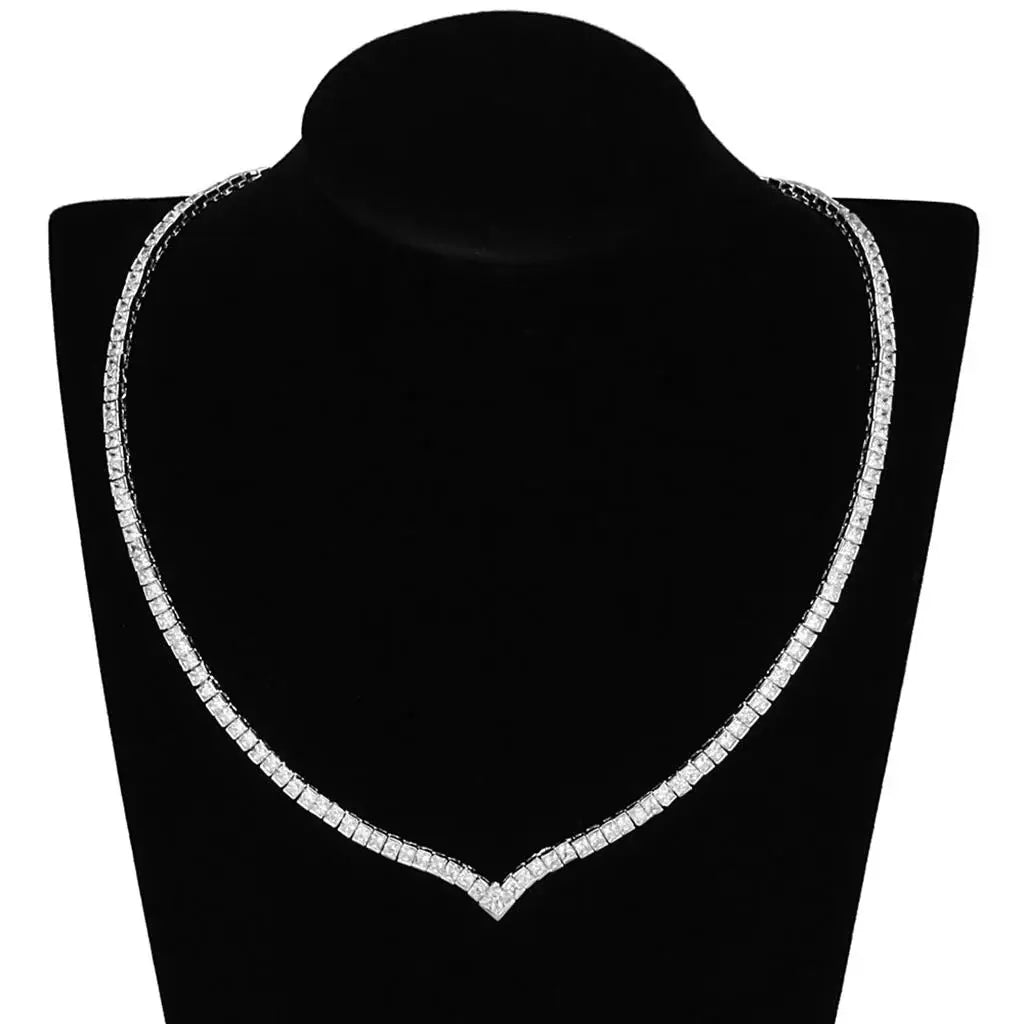 3W938 - Rhodium Brass Jewelry Sets with AAA Grade CZ in Clear - Alamode - Flyclothing LLC