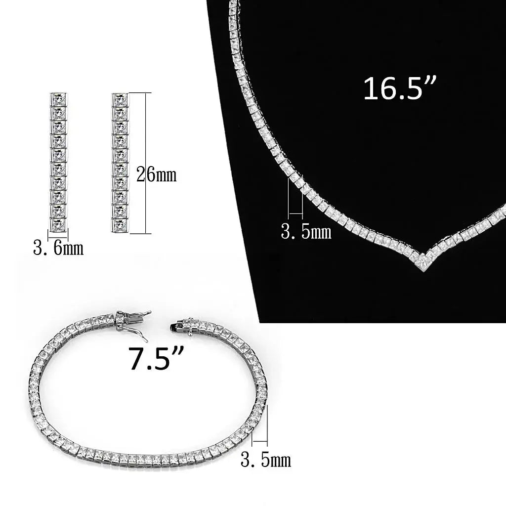 3W938 - Rhodium Brass Jewelry Sets with AAA Grade CZ in Clear - Alamode - Flyclothing LLC