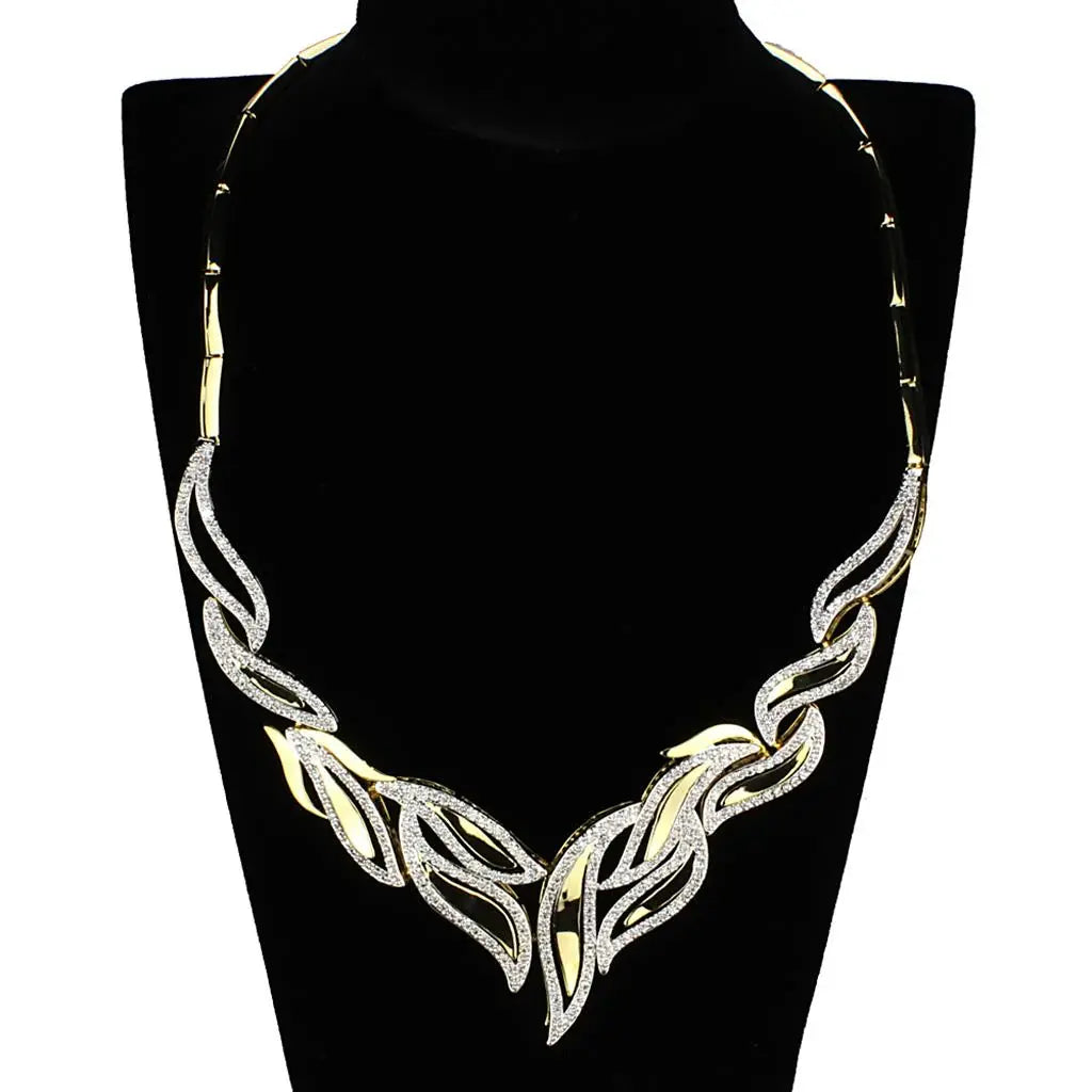 3W941 - Gold+Rhodium Brass Jewelry Sets with AAA Grade CZ in Clear - Alamode - Flyclothing LLC