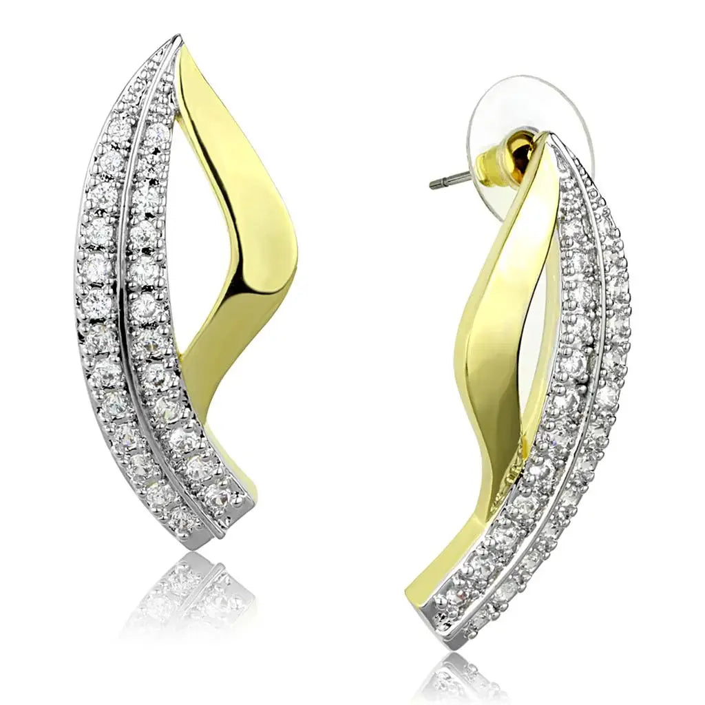 3W942 - Gold+Rhodium Brass Jewelry Sets with AAA Grade CZ in Clear - Alamode - Flyclothing LLC