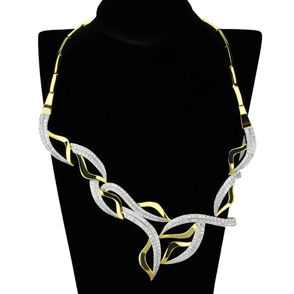3W942 - Gold+Rhodium Brass Jewelry Sets with AAA Grade CZ in Clear - Alamode - Flyclothing LLC