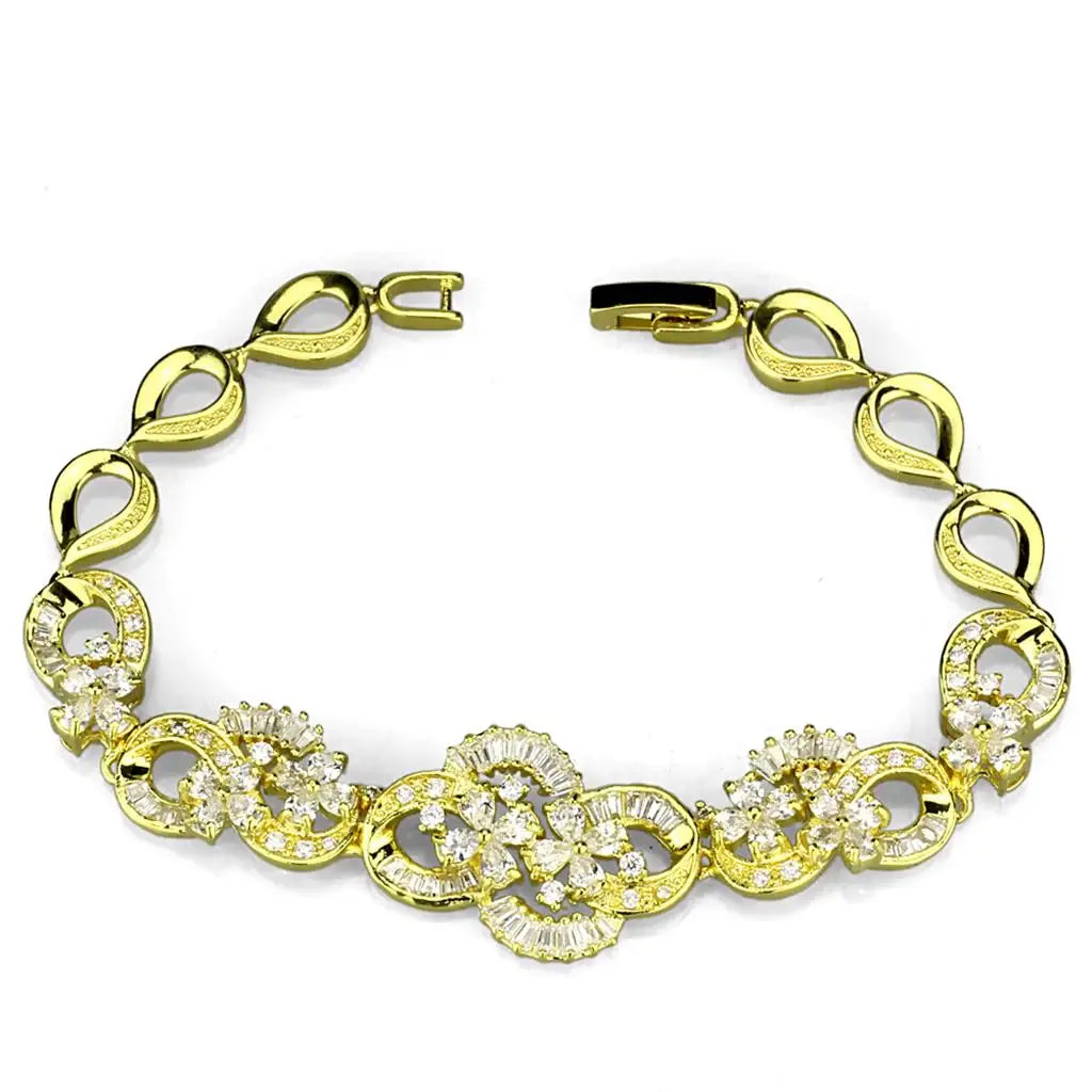 3W945 - Gold Brass Jewelry Sets with AAA Grade CZ in Clear - Alamode - Flyclothing LLC