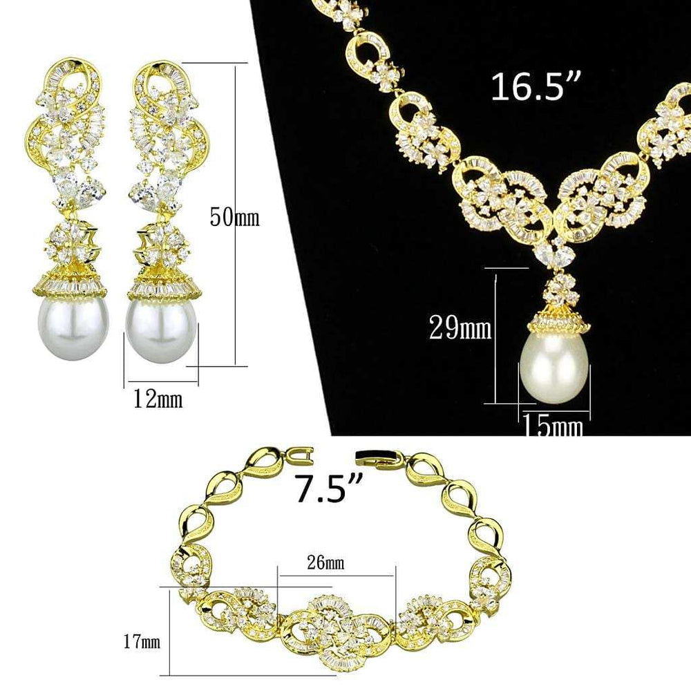 3W945 - Gold Brass Jewelry Sets with AAA Grade CZ in Clear - Alamode - Flyclothing LLC