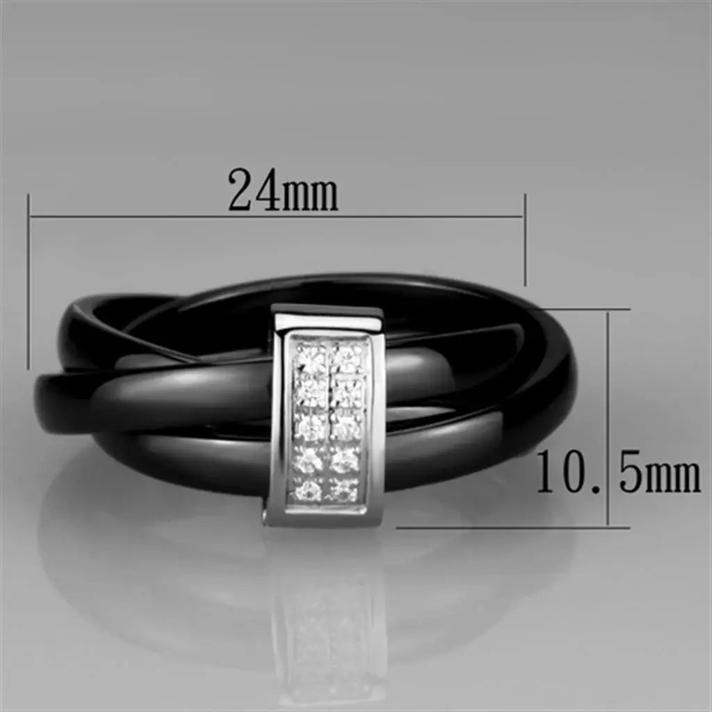 3W950 - High polished (no plating) Stainless Steel Ring with Ceramic in Jet - Alamode - Flyclothing LLC