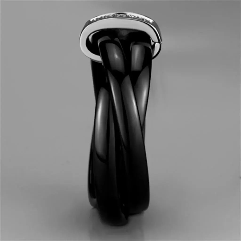 3W950 - High polished (no plating) Stainless Steel Ring with Ceramic in Jet - Alamode - Flyclothing LLC