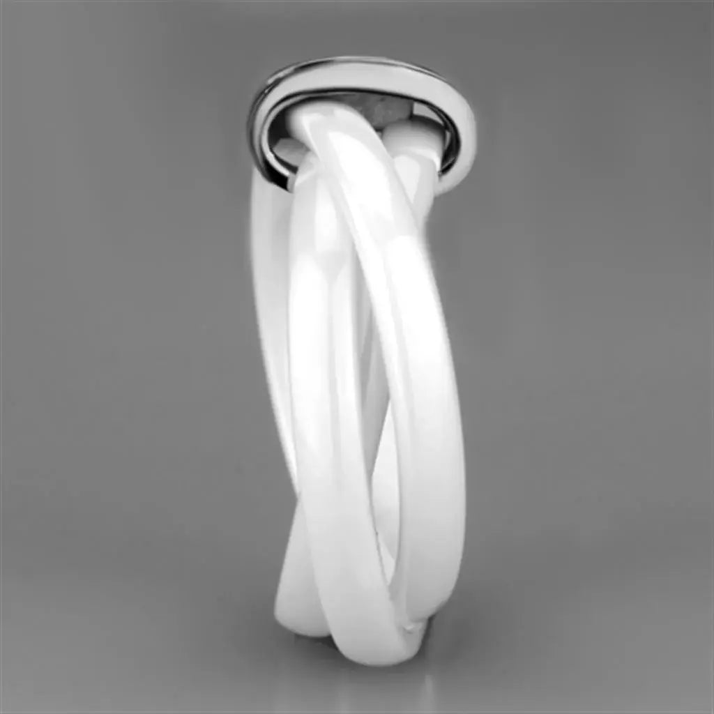 3W951 - High polished (no plating) Stainless Steel Ring with Ceramic in White - Alamode - Flyclothing LLC