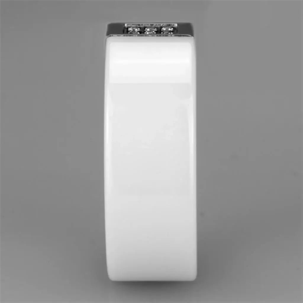 3W952 - High polished (no plating) Stainless Steel Ring with Ceramic in White - Alamode - Flyclothing LLC