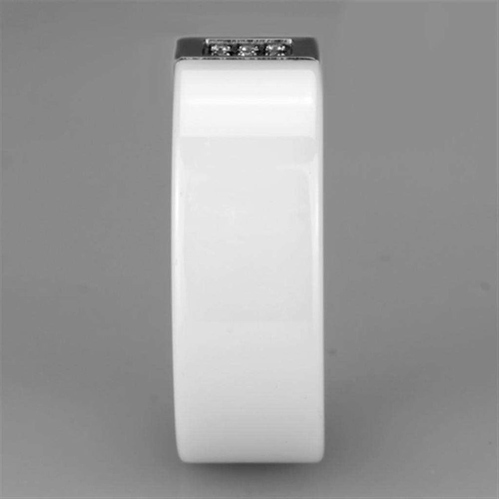 3W952 - High polished (no plating) Stainless Steel Ring with Ceramic in White - Alamode - Flyclothing LLC