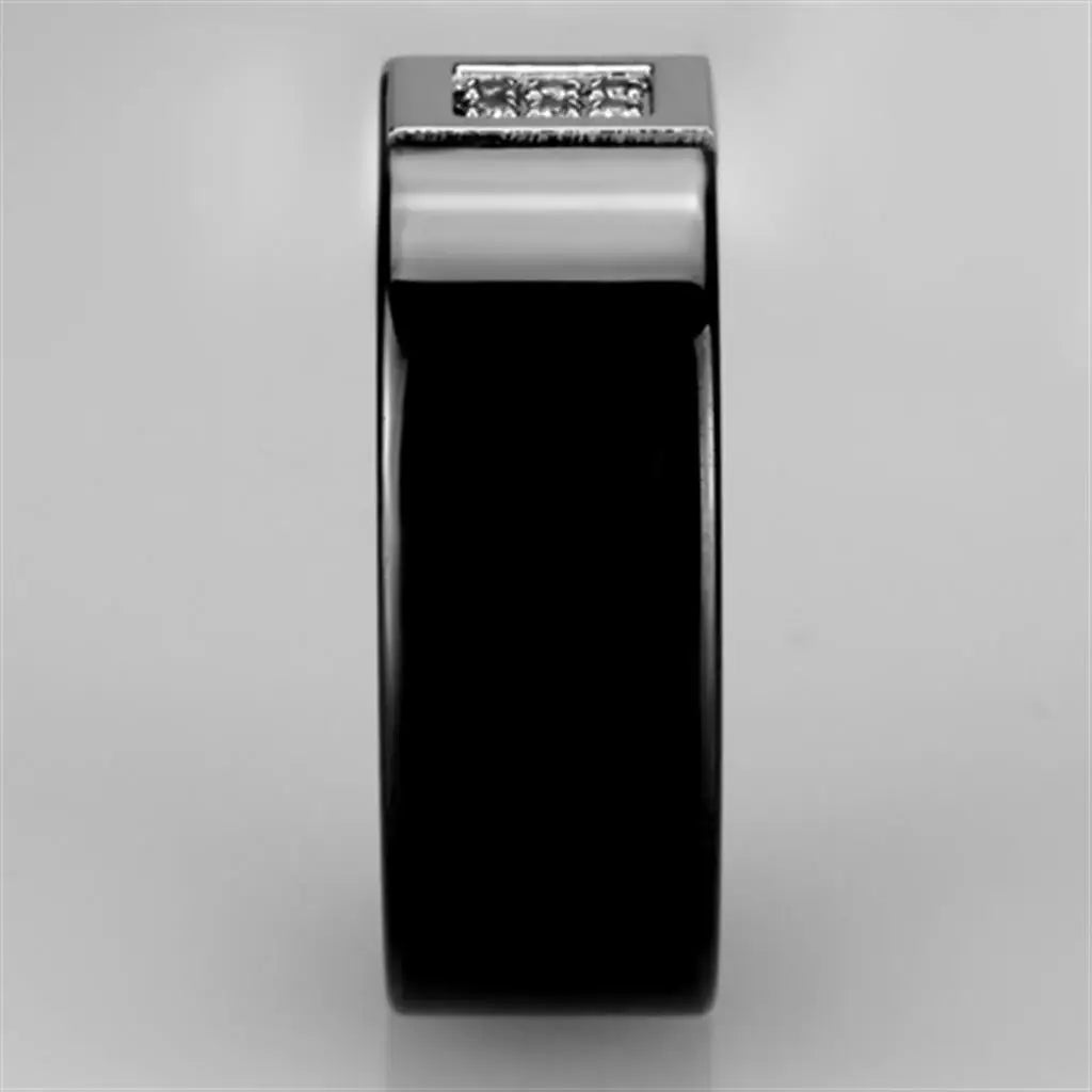 3W953 - High polished (no plating) Stainless Steel Ring with Ceramic in Jet - Alamode - Flyclothing LLC