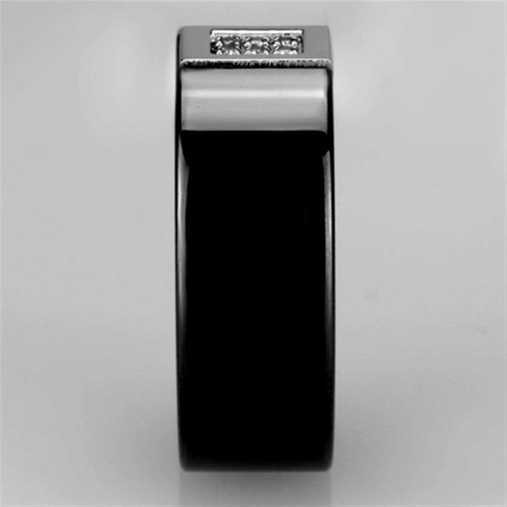 3W953 - High polished (no plating) Stainless Steel Ring with Ceramic in Jet - Alamode - Flyclothing LLC