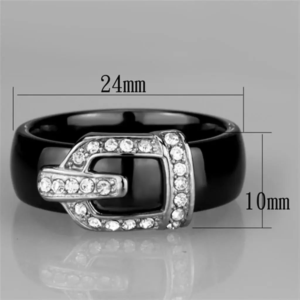 3W954 - High polished (no plating) Stainless Steel Ring with Ceramic in Jet - Alamode - Flyclothing LLC
