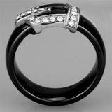 3W954 - High polished (no plating) Stainless Steel Ring with Ceramic in Jet - Alamode - Flyclothing LLC