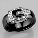 3W954 - High polished (no plating) Stainless Steel Ring with Ceramic in Jet - Alamode - Flyclothing LLC