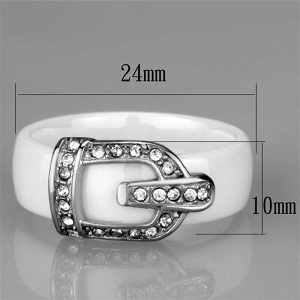 3W955 - High polished (no plating) Stainless Steel Ring with Ceramic in White - Alamode - Flyclothing LLC