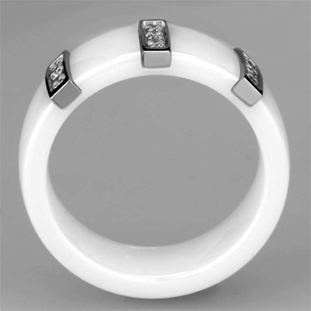 3W957 - High polished (no plating) Stainless Steel Ring with Ceramic in White - Alamode - Flyclothing LLC
