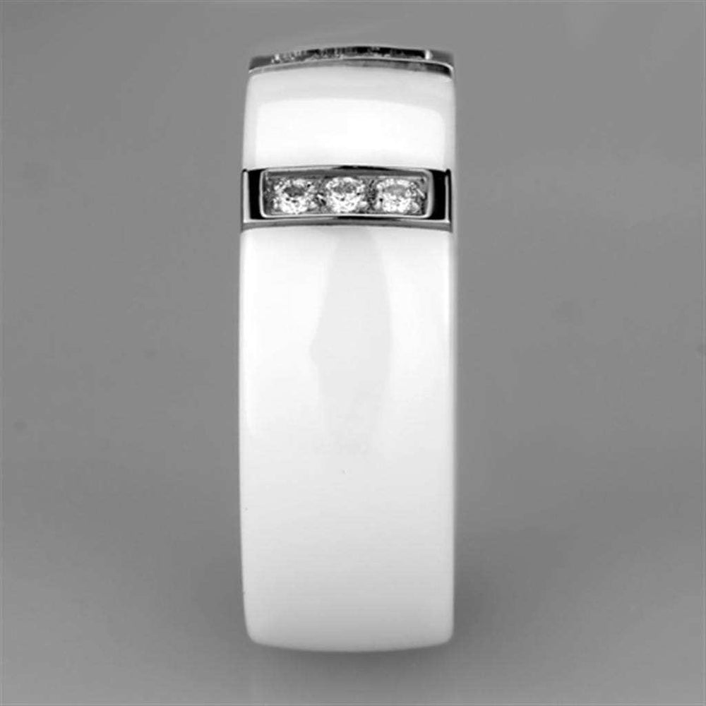 3W957 - High polished (no plating) Stainless Steel Ring with Ceramic in White - Alamode - Flyclothing LLC